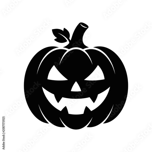 Halloween pumpkin, jack-o-lantern face, black icon, spooky symbol, holiday decoration isolated on White Background
