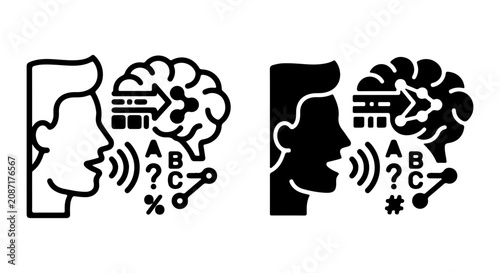 Photos Communication Icons: Speech Bubbles, Brain, Learning Symbols, and Data Flow