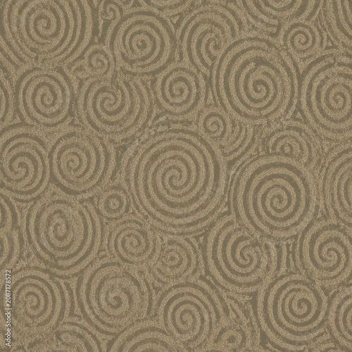 Pattern of Swirling Lines on a Gold Background With Circular Shapes Seen in a...