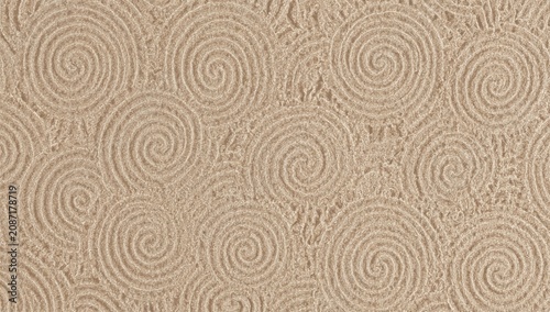 Pattern of Swirling Lines on a Gold Background With Circular Shapes Seen in a...