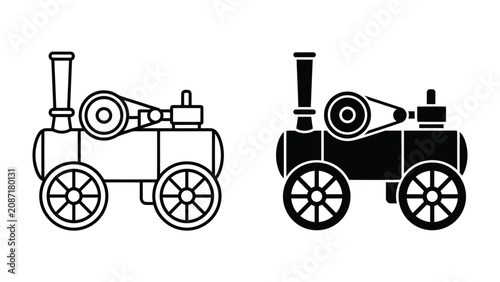 Canvastavla Steam Engine Icons: Two iconic representations of a steam engine, one in outline and the other as a solid silhouette, showcasing vintage industrial power