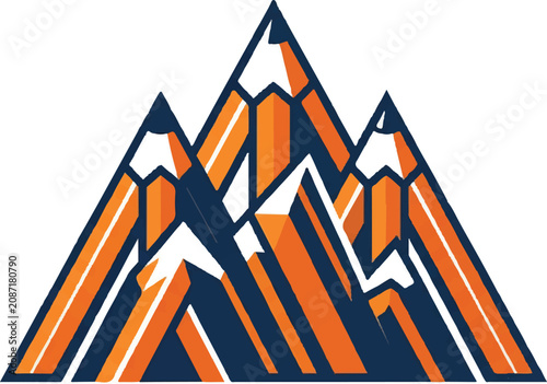 Creative mountain range formed by orange pencils concept illustration.