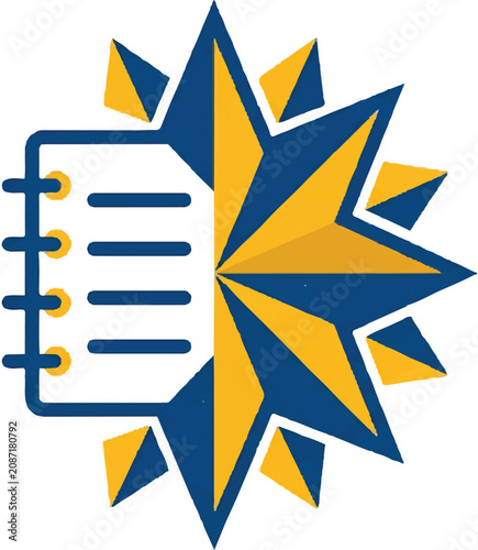 Creative notebook logo icon with star shape.