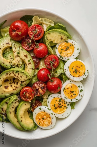 Healthy Salad With Eggs, Avocado, and Tomatoes Served in a Bowl
