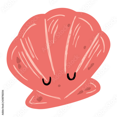 Cute pink seashell with sleepy face, perfect for nursery decor, kids stickers
