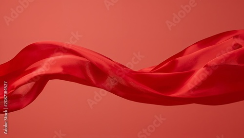 Silk Fabric Flows in the Air Showcasing Rich Red Tones Against a Simple Backg...