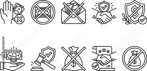 Canvastavla Professional line art icon set showcasing anti corruption concepts business transparency and legal ethics