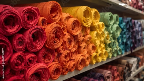 Bright Colors of Fabric Stacked Neatly in a Store Display During the Day