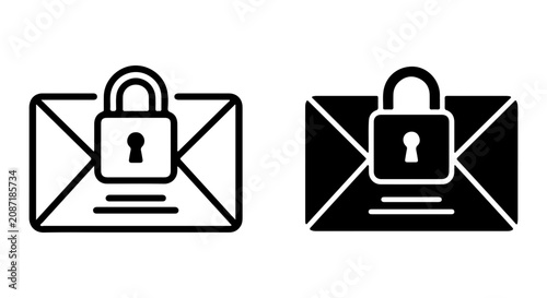 Secure Email Icons, Locked Envelope Vector Graphics, Privacy and Confidentiality Symbols