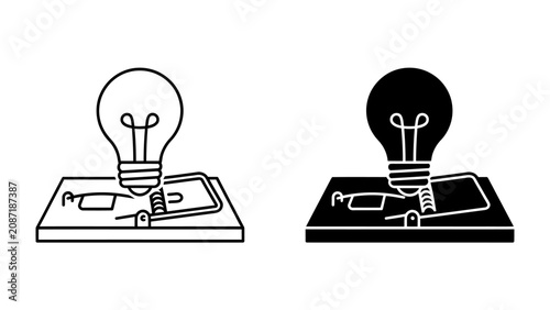 Bild auf Leinwand Bad Idea Trapped: A light bulb representing an idea is caught in a mouse trap, illustrating a failed concept or a dangerous innovation