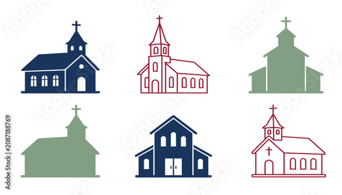 Canvastavla Christian church building vector icon set