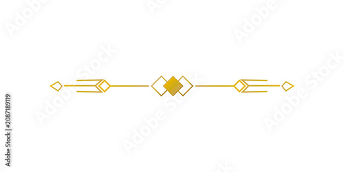 Fotografie Elegant golden decorative divider line with geometric diamond shapes isolated on
