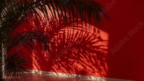 Shadows of a Plant on a Red Wall During Daylight in a Room