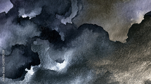 Fotografie Moody watercolor abstract fine art with heavy dark lead forms and metallic sheen