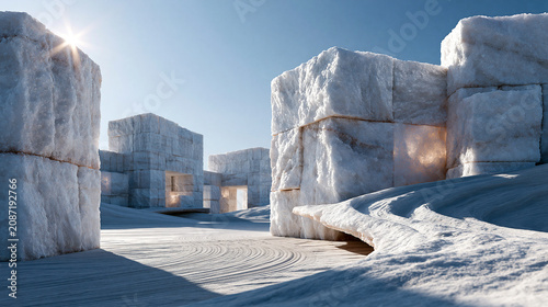 Fényképezés Monumental white salt architecture rises in a desert with crystalline walls unde