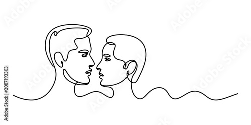 Schilderij op canvas Continuous single line drawing of a man and a woman looking at each other repres