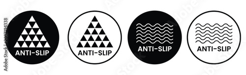 Anti Slip Icon Set Vector, Non Slip Resistant Safety Grip Surface Label and Product Packaging Badge Collection