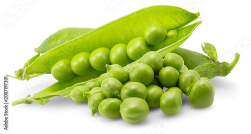 Fresh green peas in pods isolated on a white background