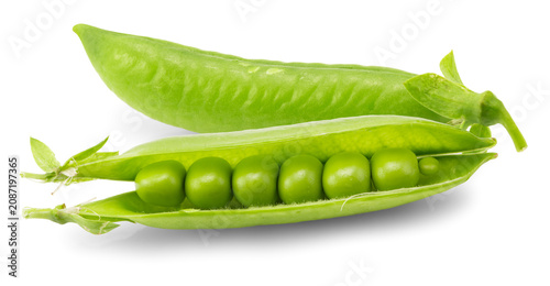 Fresh green peas in pods isolated on a white background
