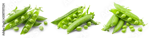 Green peas in pods isolated on a white background
