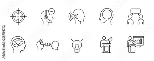 Business Communication, Team Collaboration and Human Resources Line Icon Set