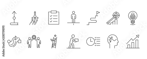 Business Management, Leadership and Career Development Line Icon Set