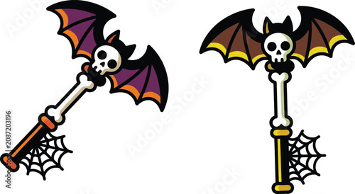 Fotografi Spooky halloween bat wing bone mace illustrations for party decorations