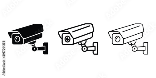 Tableau sur toile CCTV security camera icon silhouette vector, bold outline and line art isolated