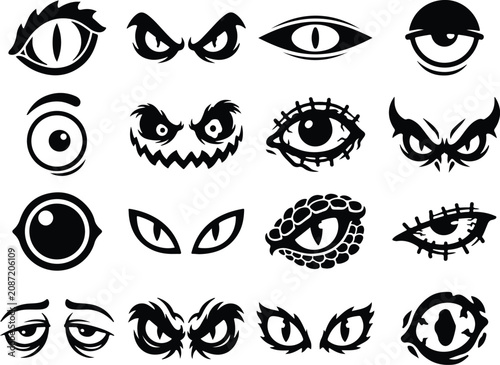 Foto Collection of black silhouette monster and reptilian eye graphics