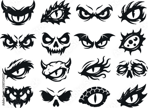 Collection of black silhouette eye designs for graphic projects