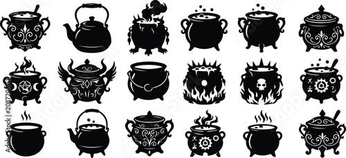 Black silhouette cauldron collection for halloween and witchcraft designs