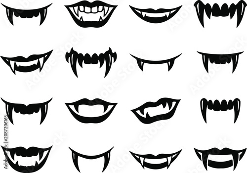 Variety of black silhouette vampire mouths and fangs collection