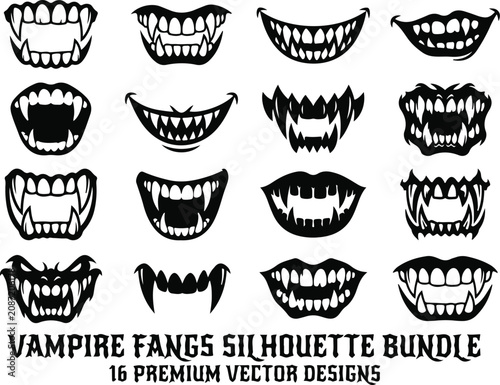 Vampire fangs silhouette bundle 16 premium vector designs for halloween horror