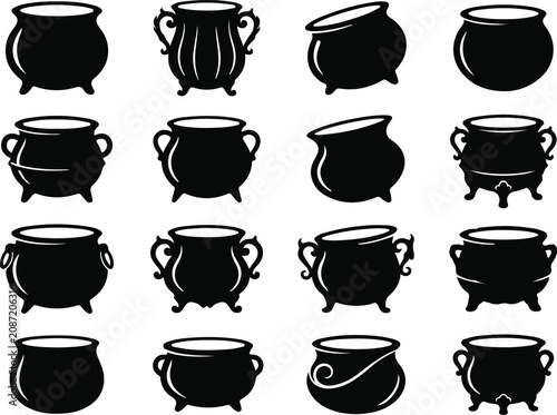 Black silhouette cauldron collection for halloween and witchcraft designs