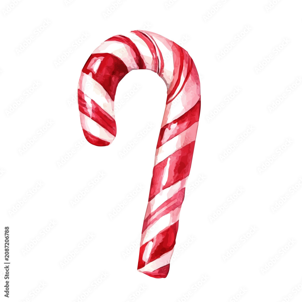 Obraz premium Christmas Candy Cane, watercolor vector depicting playful antics, isolated on a white background.
