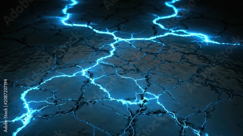 Electric Blue Cracked Surface With Glowing Lightning Energy Texture