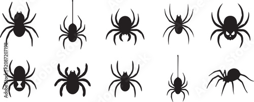 Photos Halloween Spider Black Silhouettes and Creepy Insects Vector Icons Set