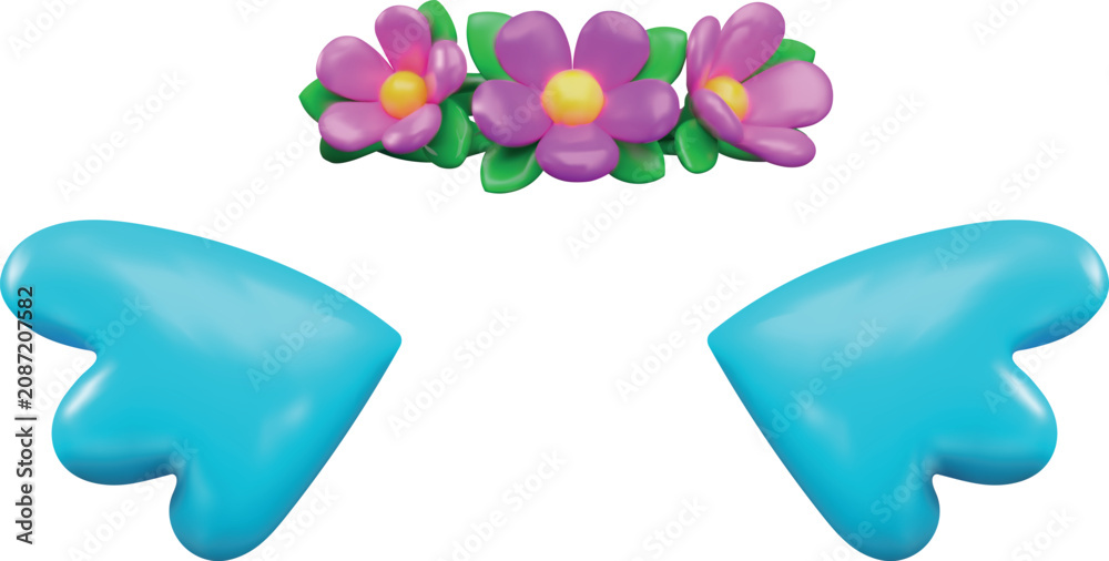Obraz premium A 3D set of blue wings and a pink flower wreath, a carnival costume.