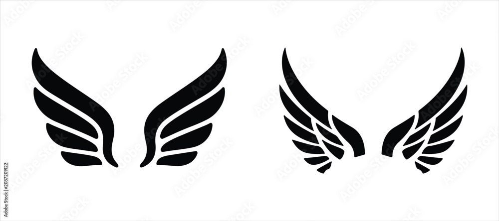 Φωτογραφία wings vector hand drawn illustration on white background, silhouette vector logo design