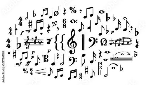 Konstfotografi Premium Musical Notes and Symbols Vector Icons Featuring Treble Clef Bass Clef S