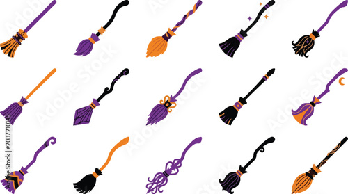 Bild auf Leinwand Halloween witch broomsticks illustrations