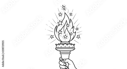 Принти на полотні Hand Holding Burning Torch with Stars Illustration