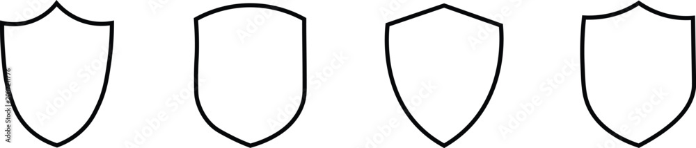 Fototapeta premium Four different shield shapes icons in black outline on transparent background for protection and security concepts various shield designs