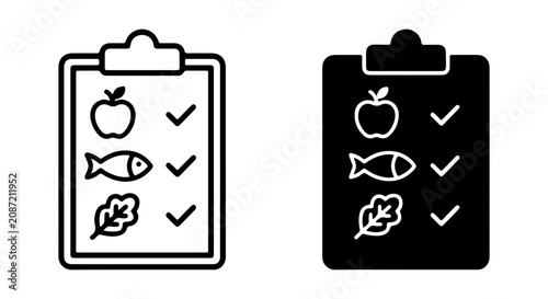 Tablou pe pânză Healthy Food Checklist Icons, Diet Plan Clipboard Vector Graphics, Nutrition Mea