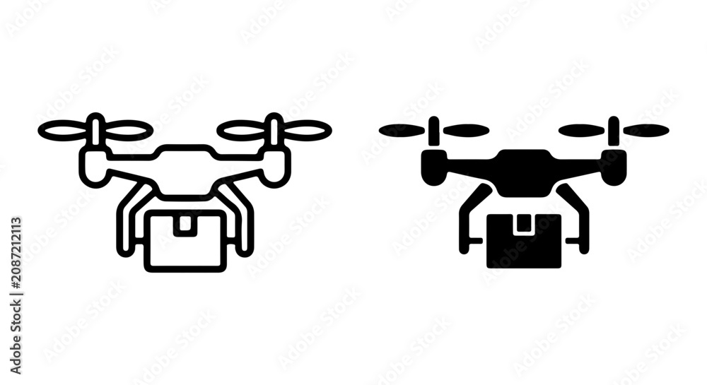 Fototapeta premium Drone Delivery Icons, Aerial Package Transport Vector Graphics, Modern Logistics Symbols