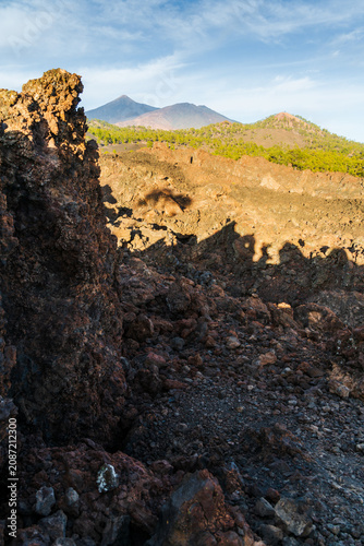 Volcanic landscape of Tenerife with Mount Teide and Teno mountains in the distance