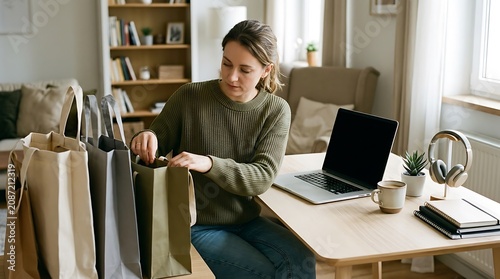 woman shopping online, ecommerce, laptop, bags, online shopping