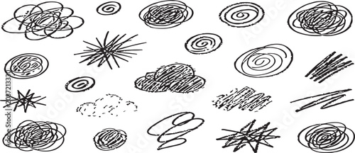 set of Colorful Doodle Scribbles Abstract Hand-Drawn Sketches Playful Childlike Marker Texture Background.