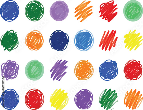 set of Colorful Doodle Scribbles Abstract Hand-Drawn Sketches Playful Childlike Marker Texture Background.