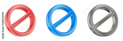 Obraz na plátně 3D Render of Colorful Prohibition Signs in Red Blue and Silver for Content Filtering and Restricted Access Levels